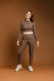 Ribbed Pocket Leggings - BROWN