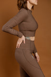 Ribbed Pocket Leggings - BROWN