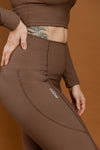 Ribbed Pocket Leggings - BROWN