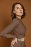 Ribbed Long Sleeve Top - BROWN