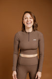 Ribbed Long Sleeve Top - BROWN